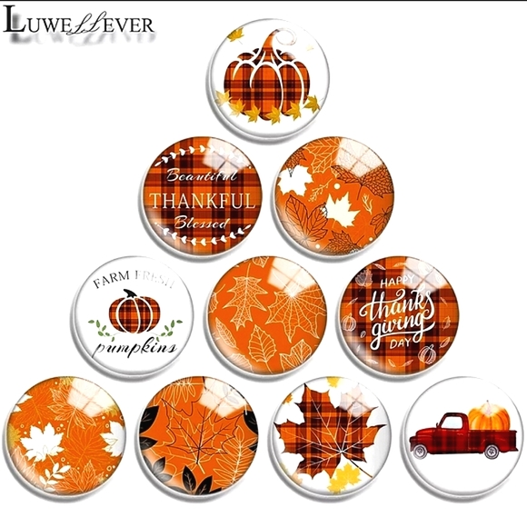 Pair #5 Fall leaves ๐ ๐ mix 14mm cabachon earrings. - Picture 2 of 3